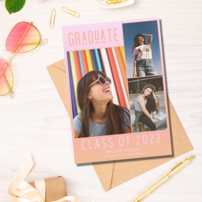 Modern Girly Pink Girl High School Graduation  Announcement (Creator Uploaded)