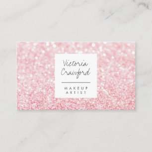 Modern girly pink glitter bokeh makeup artist business card