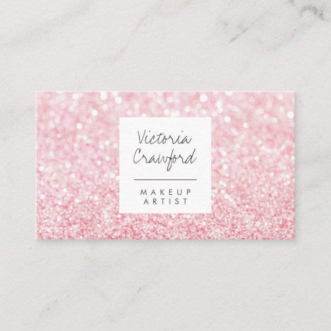 Modern girly pink glitter bokeh makeup artist business card (Front)