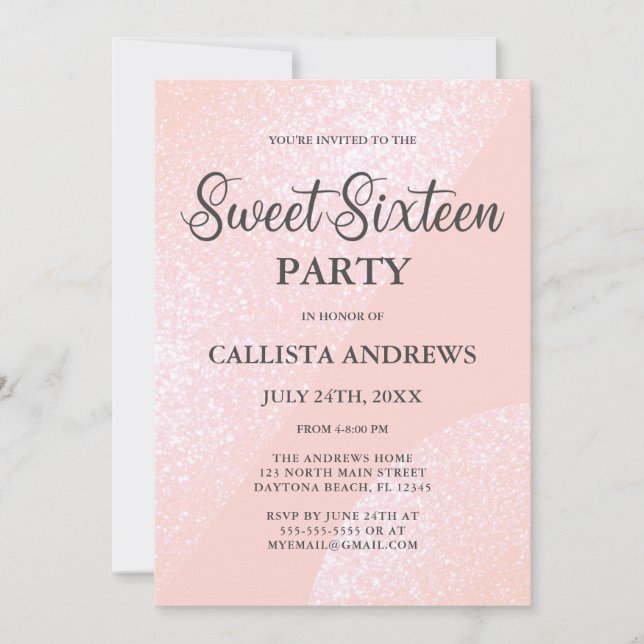Modern Girly Pink Glitter Geometric Sweet 16 Invitation (Front)