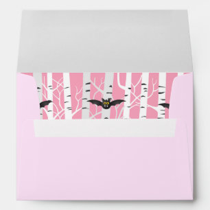 Modern Girly Pink Halloween Bats Birch Forest Envelope