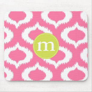 Modern Girly Pink Ikat Diamonds Personalised Mouse Mat