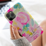 Modern girly pink loose floral watercolor monogram Case-Mate iPhone case<br><div class="desc">Modern girly pink green loose floral watercolor monogram with pretty summer flowers.</div>