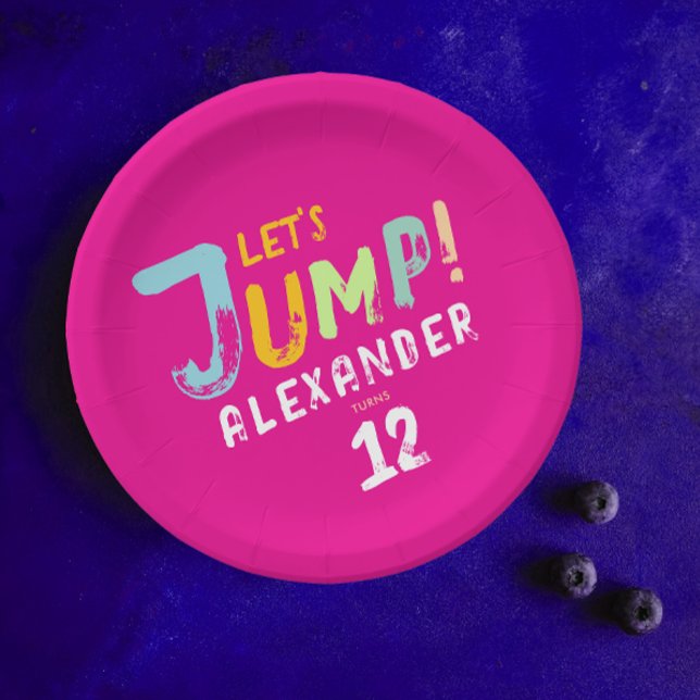 Modern Girly Pink Trampoline Jump Kid Bounce Party Paper Plate (Creator Uploaded)