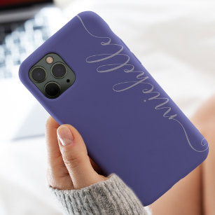 Modern girly purple blue elegant name script Case-Mate iPhone case