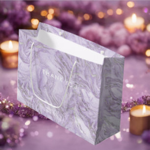 Modern Girly Purple Glitter Marble Personalised Large Gift Bag