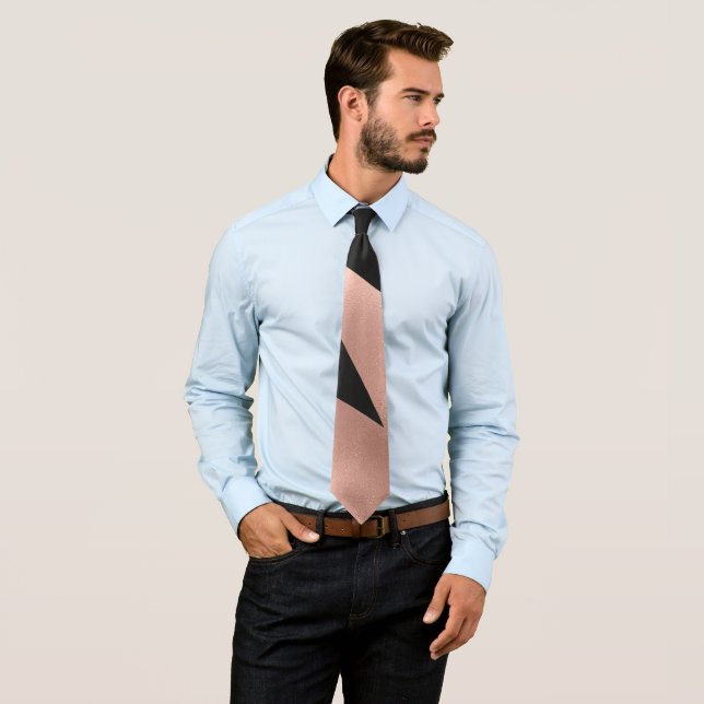 Modern Girly Rose Gold Black Geometric Tie (In Situ)