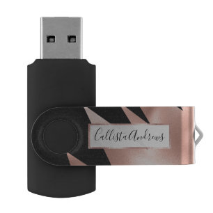 Modern Girly Rose Gold Black Geometric USB Flash Drive