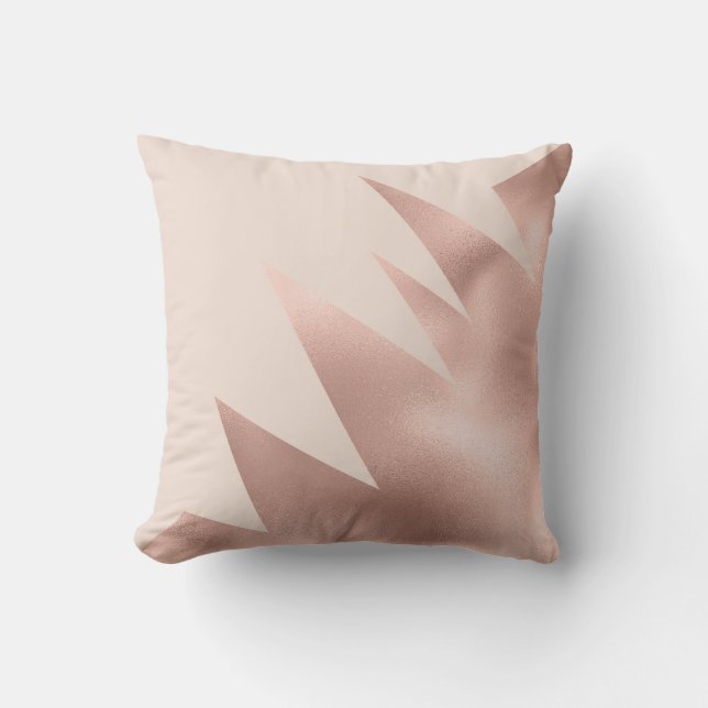 Modern Girly Rose Gold Blush Pink Geometric Cushion (Front)