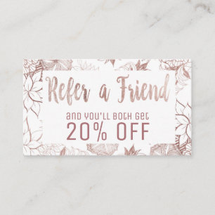 Modern Girly Rose Gold Floral Referral Card