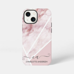 Modern Girly Rose Gold Geometric Monogram Name iPhone 13 Mini Case