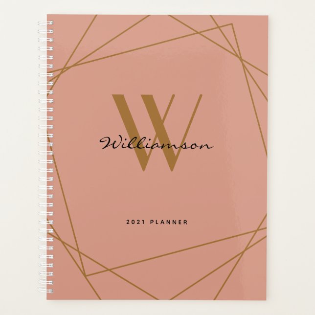 Modern Girly Rose Gold Monogram Script Name 2022 Planner (Front)