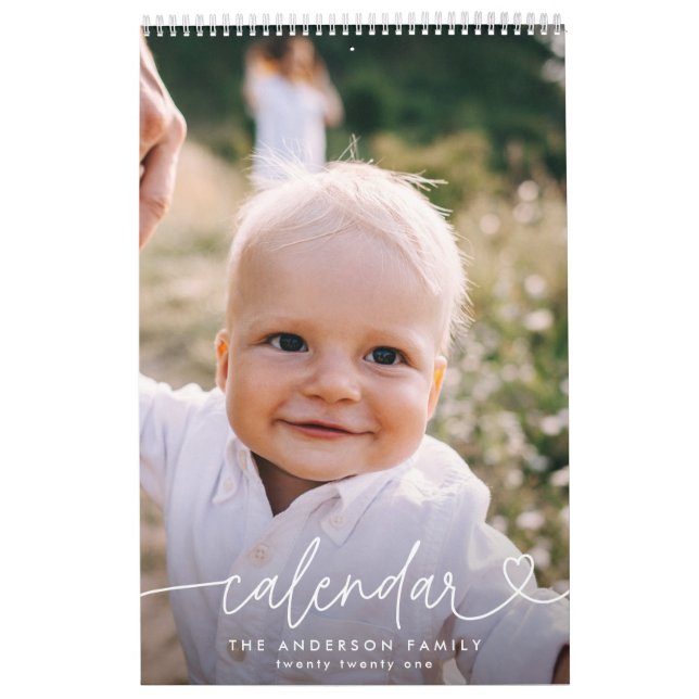 Modern girly script typography minimal multi photo calendar (Cover)