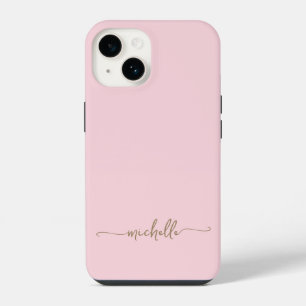 Modern Girly Stylish Blush Pink Gold Name Script iPhone 14 Case