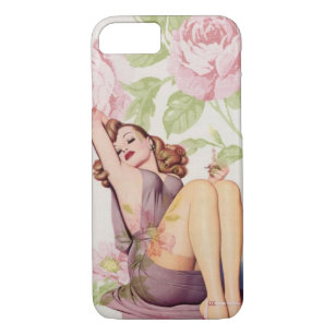 modern girly vintage pin up girl rose floral Case-Mate iPhone case