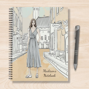Modern Girly Watercolor Fashion Personalised Name Notebook
