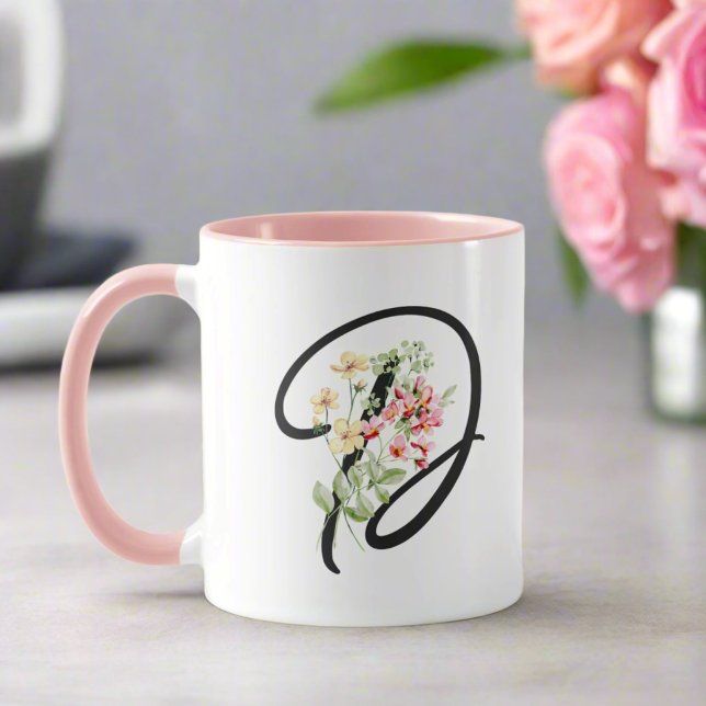 Modern Girly Watercolor Flowers Initial "D"  Mug (Creator Uploaded)