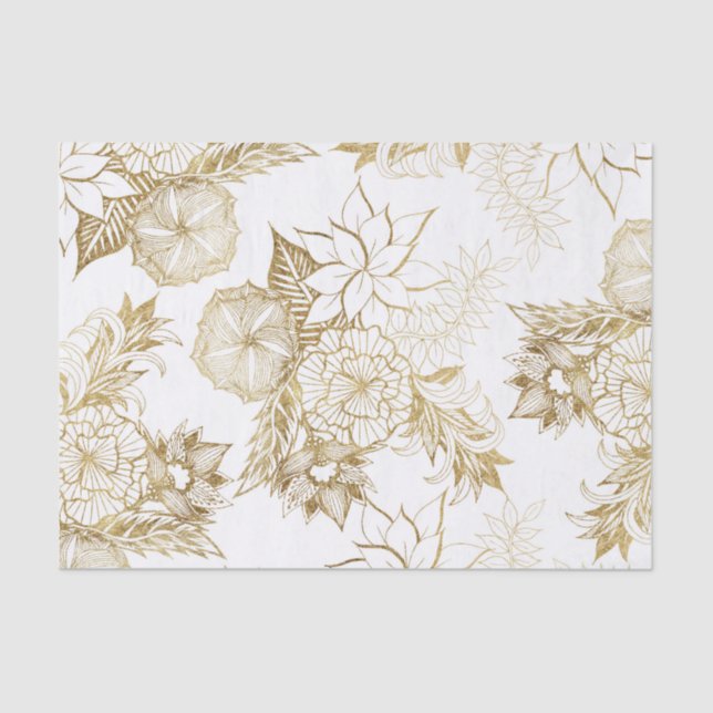 Modern Girly Yellow Gold Floral Illustrations Tissue Paper (Front)