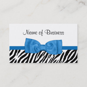 Modern Girly Zebra Print Pretty Bright Blue Bow Business Card