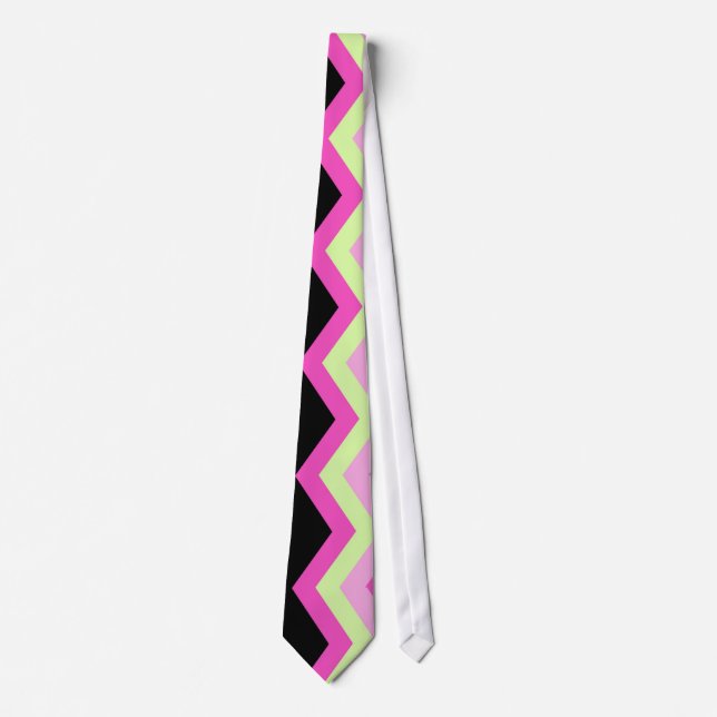 modern girly zigzag pattern black fuchsia chevron tie (Front)