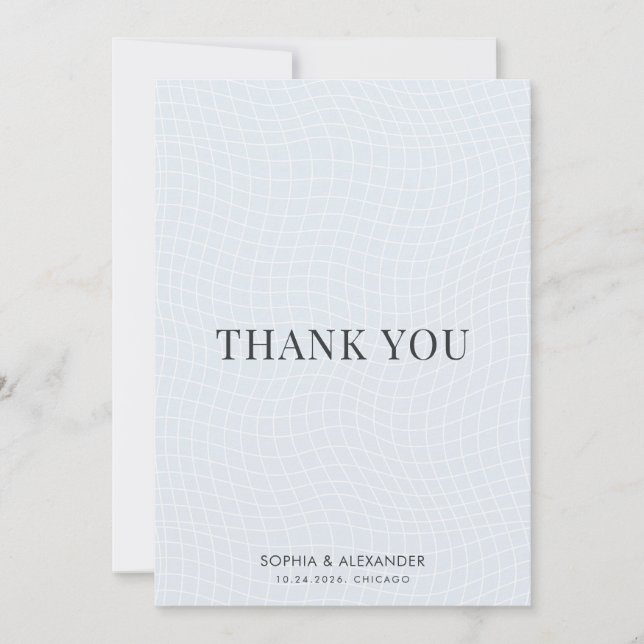 Modern Glacial Blue & Charcoal Warped Grid Thank You Card (Front)