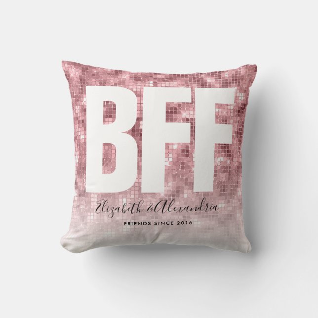 Modern Glam BFF Besties Girly Pink Glitter Names Cushion (Front)