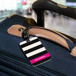 Modern Glam Black, Cream & Fuchsia Stripe Luggage Tag<br><div class="desc">Chic luggage tag features wide black and cream stripes with a magenta pink colorblock accent. Customise the back with your name and contact details.</div>