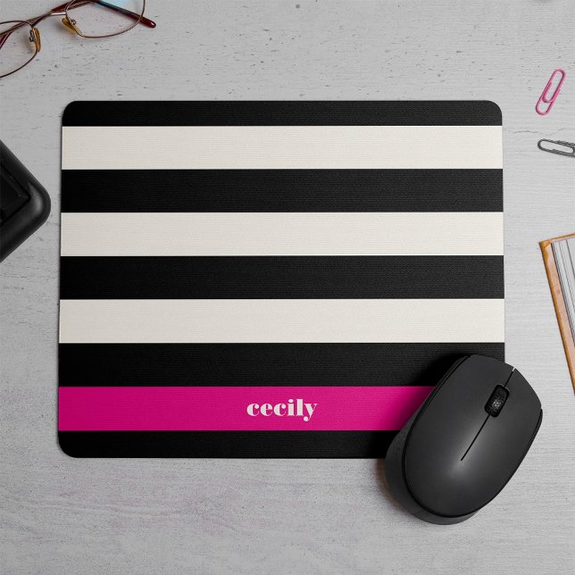 Modern Glam Black, Cream & Fuchsia Stripe Mouse Mat (Creator Uploaded)