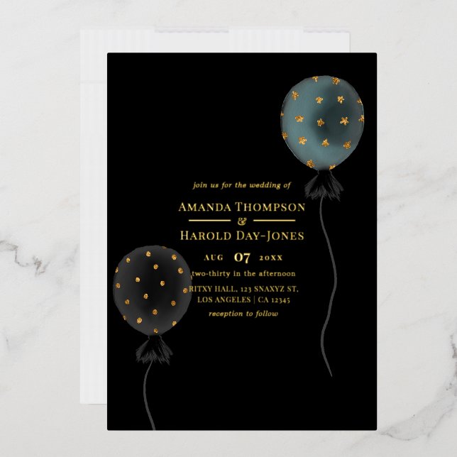 Modern Glam Black & Gold Balloon Wedding (Envelope)