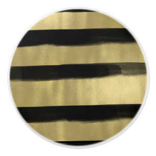 Modern Glam Black & Gold Brush Stroke Stripe Chic Ceramic Knob