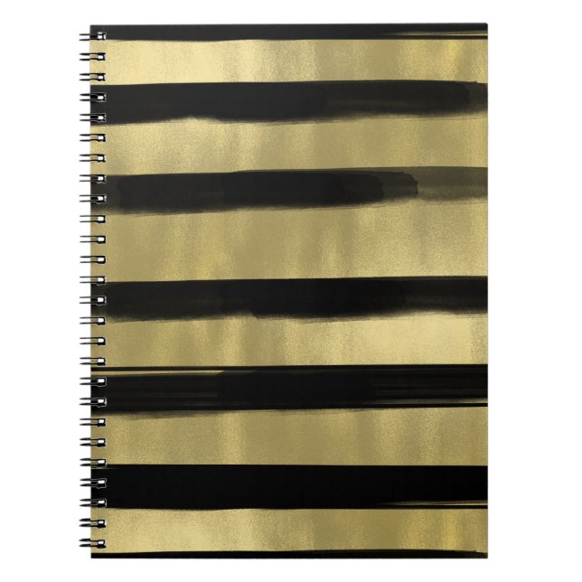Modern Glam Black & Gold Brush Stroke Stripe Chic Notebook (Front)