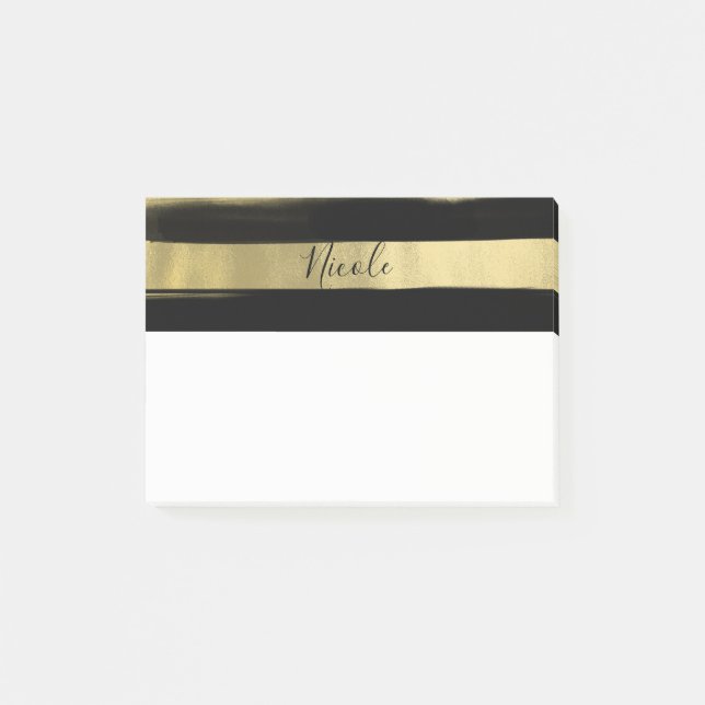 Modern Glam Black & Gold Brush Stroke Stripe Chic Post-it Notes (Front)