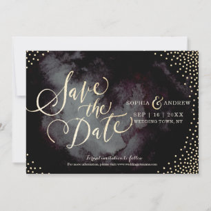 Modern glam black gold calligraphy save the date