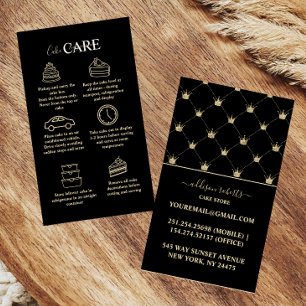 Modern Glam Black Gold Crown Cake Care  Business Card