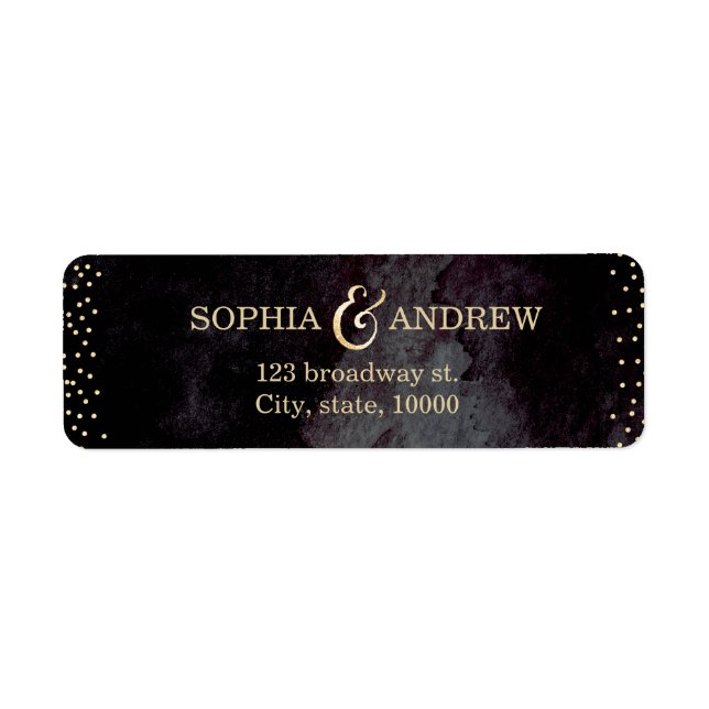 Modern glam black gold glitter return address (Front)