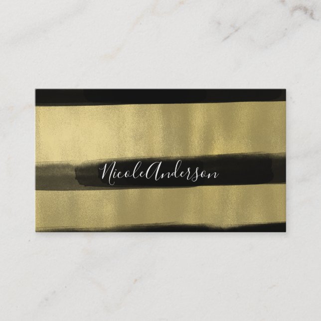 Modern Glam Black & Gold Paint Stroke Stripe Business Card (Front)