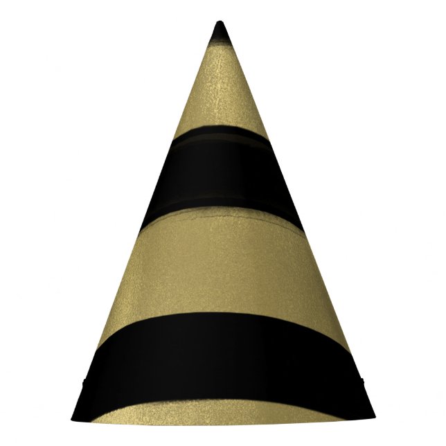 Modern Glam Black & Gold Paint Stroke Stripe Party Hat (Front)