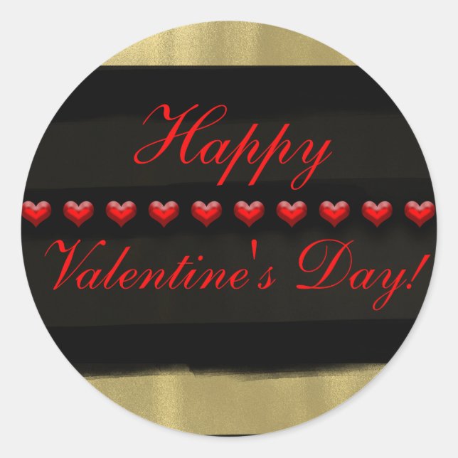 Modern Glam Black & Gold Red Hearts Valentine Classic Round Sticker (Front)