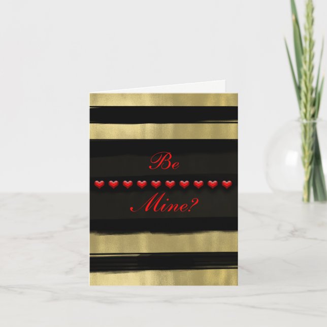 Modern Glam Black & Gold Red Hearts Valentine Holiday Card (Front)