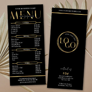 Modern Glam Black Gold Spa Beauty Salon Price List Rack Card
