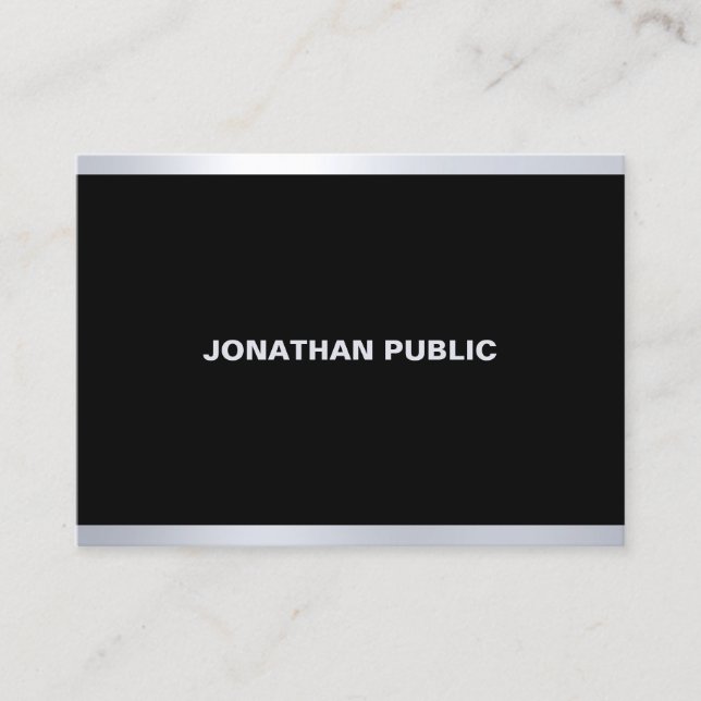 Modern Glam Black Silver Elegant Professional Top Business Card (Front)