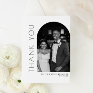 Modern Glam Black & White Arch Photo Wedding Thank You Card