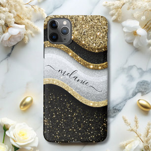 Modern Glam Black White Gold Glitter Name iPhone 11Pro Max Case