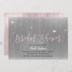 Modern Glam Bridal Shower Silver Grey Pink Hearts Invitation