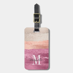 Modern Glam Brush Glitter Blush Hot Pink Monogram Luggage Tag