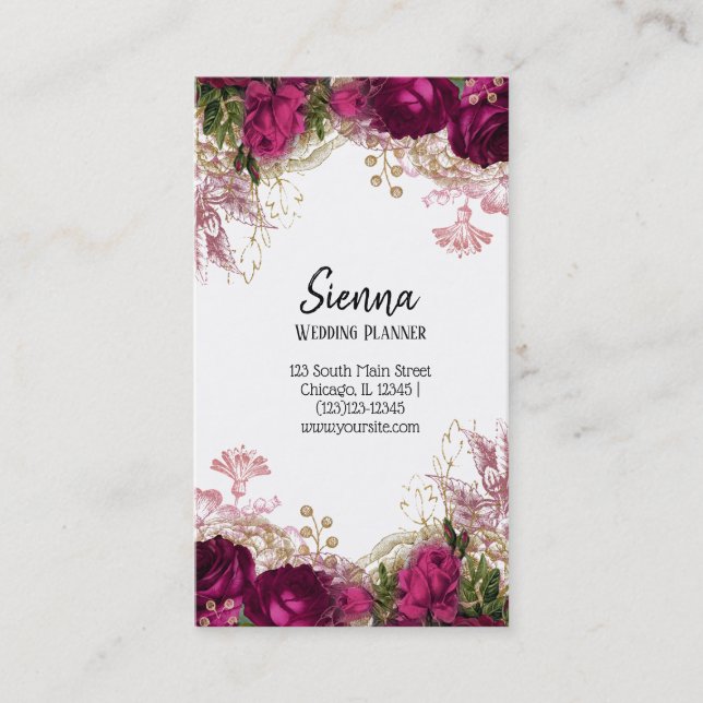 Modern Glam Chic Flowers Business Card (Front)