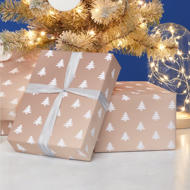 Modern Glam Chic Pink Christmas Trees Rose Gold Wrapping Paper (Holidays)
