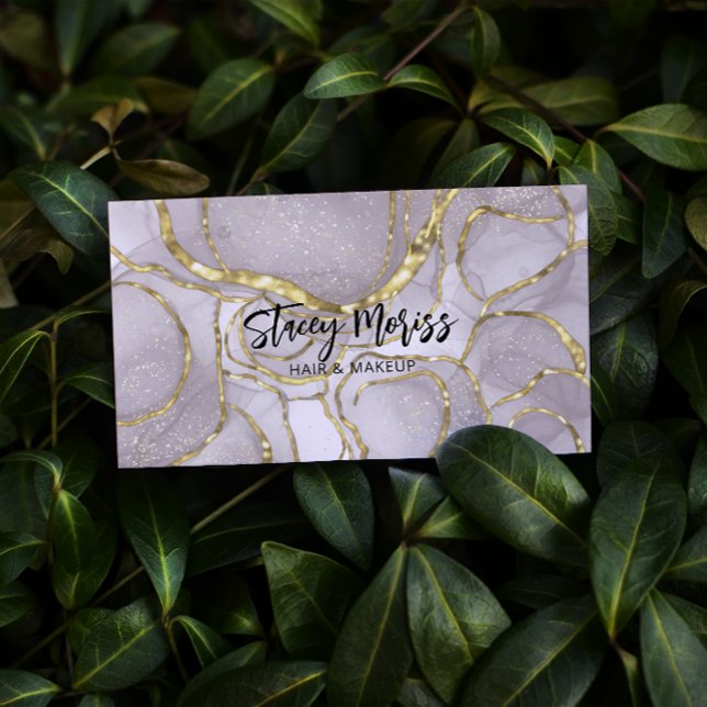 Modern Glam Chic QR Code Gold Abstract Script Business Card (Creator Uploaded)