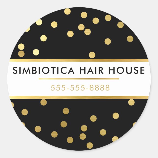 MODERN GLAM CONFETTI polka dot faux gold black Classic Round Sticker (Front)