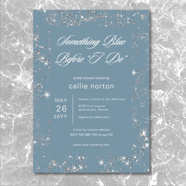 Modern Glam Diamond Something Blue Bridal Shower Invitation (Creator Uploaded)
